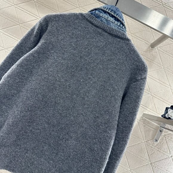 Miu Miu ♥ 2025 New Denim Patchwork Collared Knit Cardigan - Picture 7 of 8